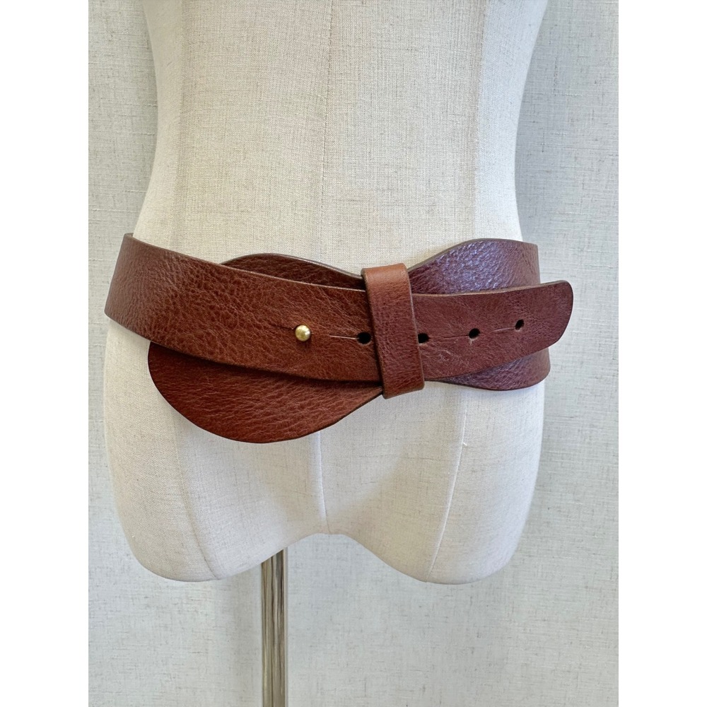 Paloma Picasso Brown Leather Wide Waist Cinch Belt Size Medium Minimalist Boho